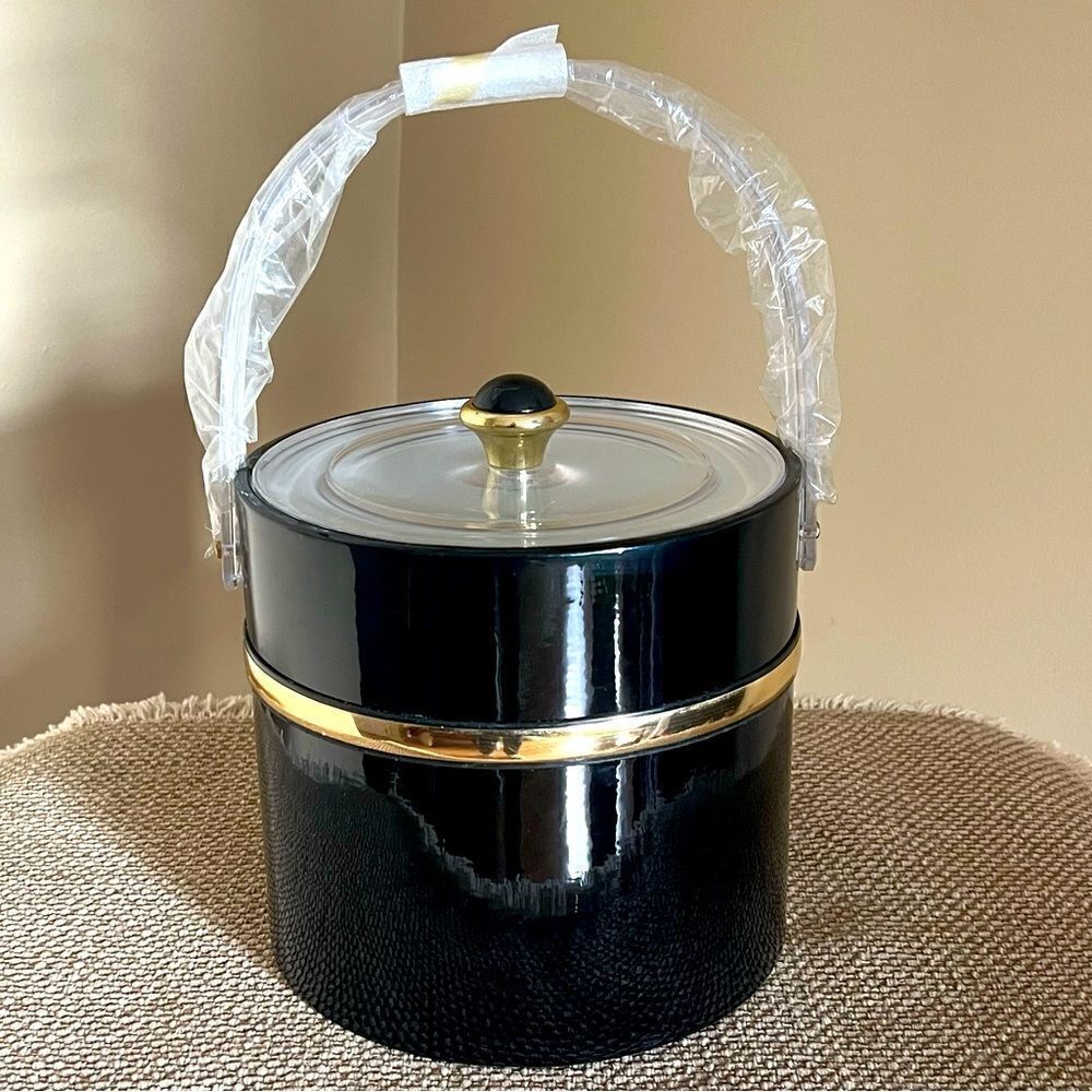 Vintage Culver Black Vinyl & Gold Ice Bucket